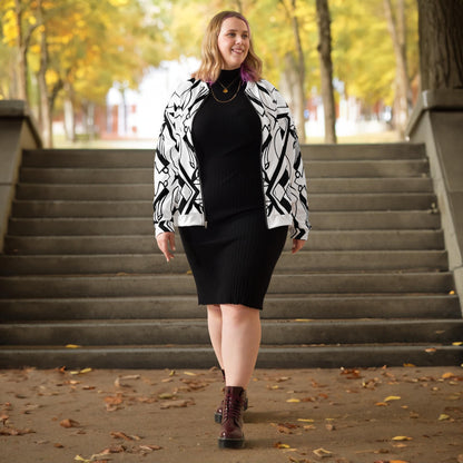 Abstract Bomber Jacket: Graphic Print, Plus Size Fashion