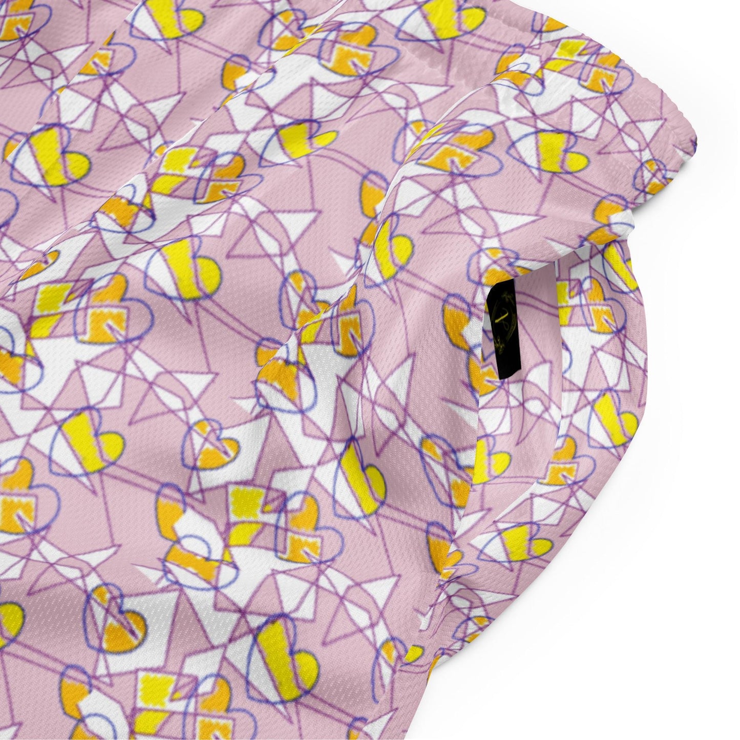 Women Mesh Shorts- Cute & Comfy Summer Shorts with Yellow and Pink Abstract Pattern