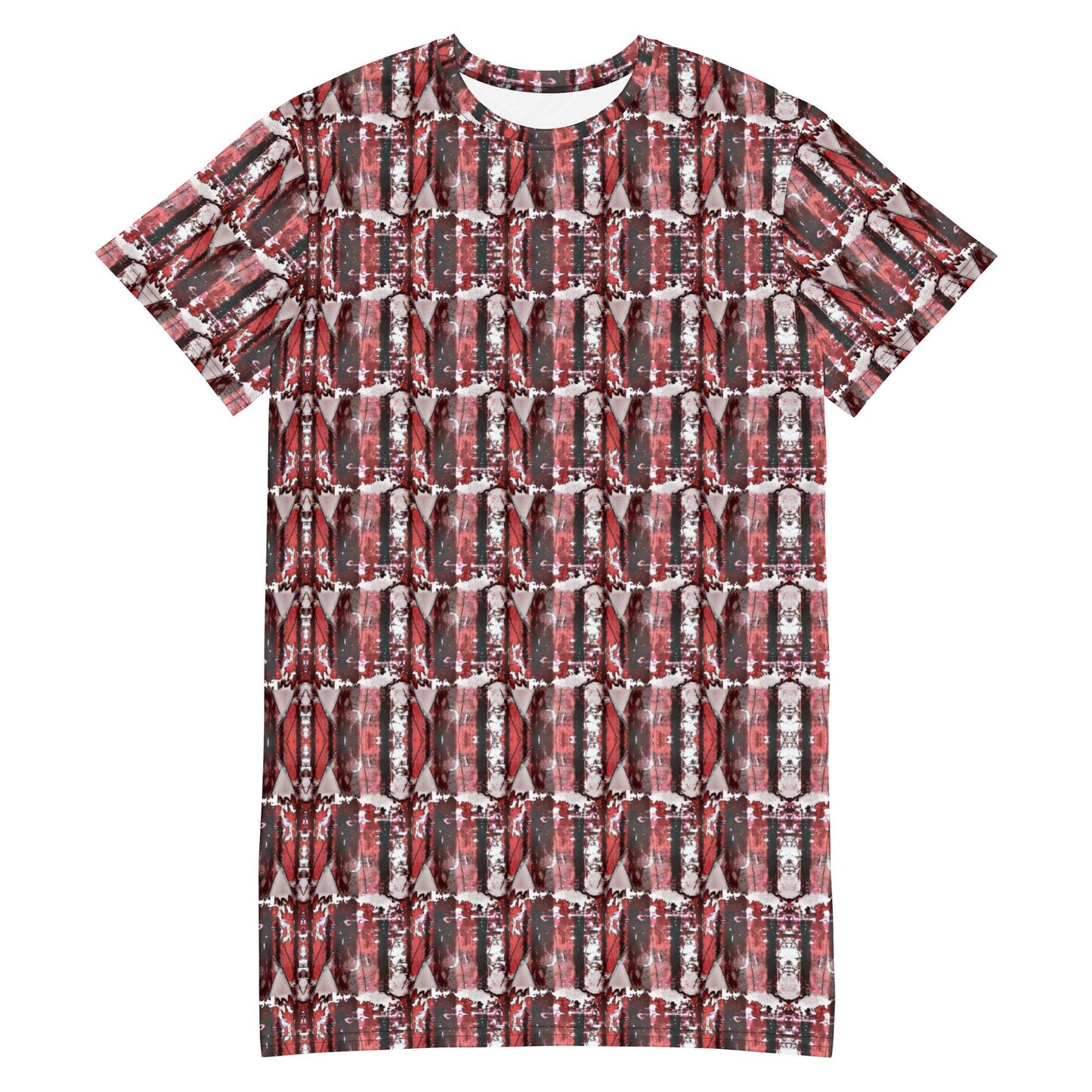Abstract Red Black Striped T-Shirt Mini Dress: Oversized Drop Shoulder