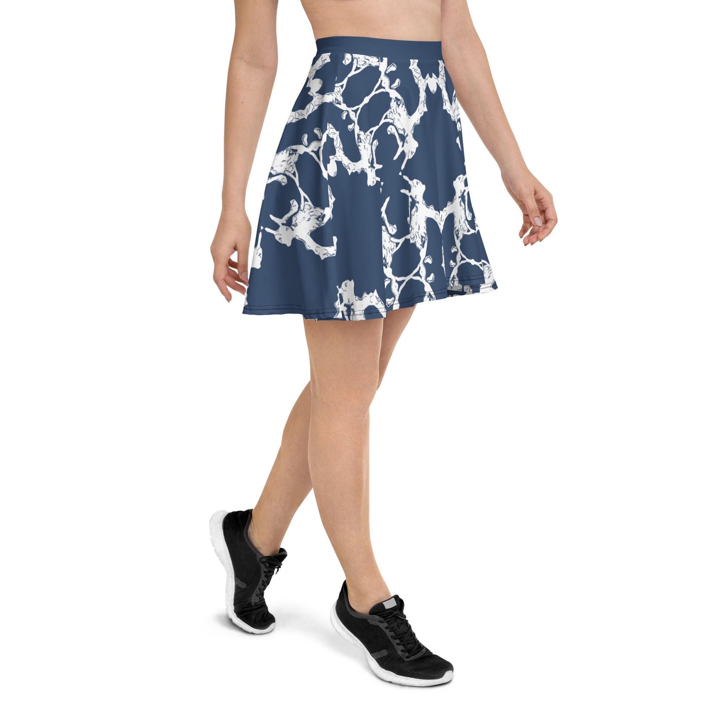 Navy Blue Skater Skirt: Abstract Print, Elastic Waist
