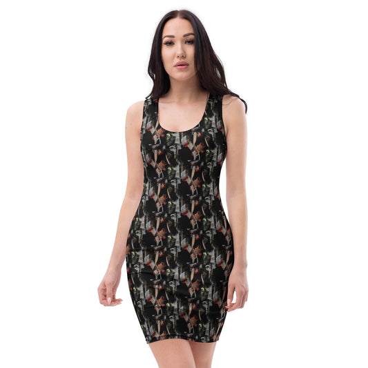 Abstract Graphic Print Bodycon Dress – Edgy Sleeveless Mini
