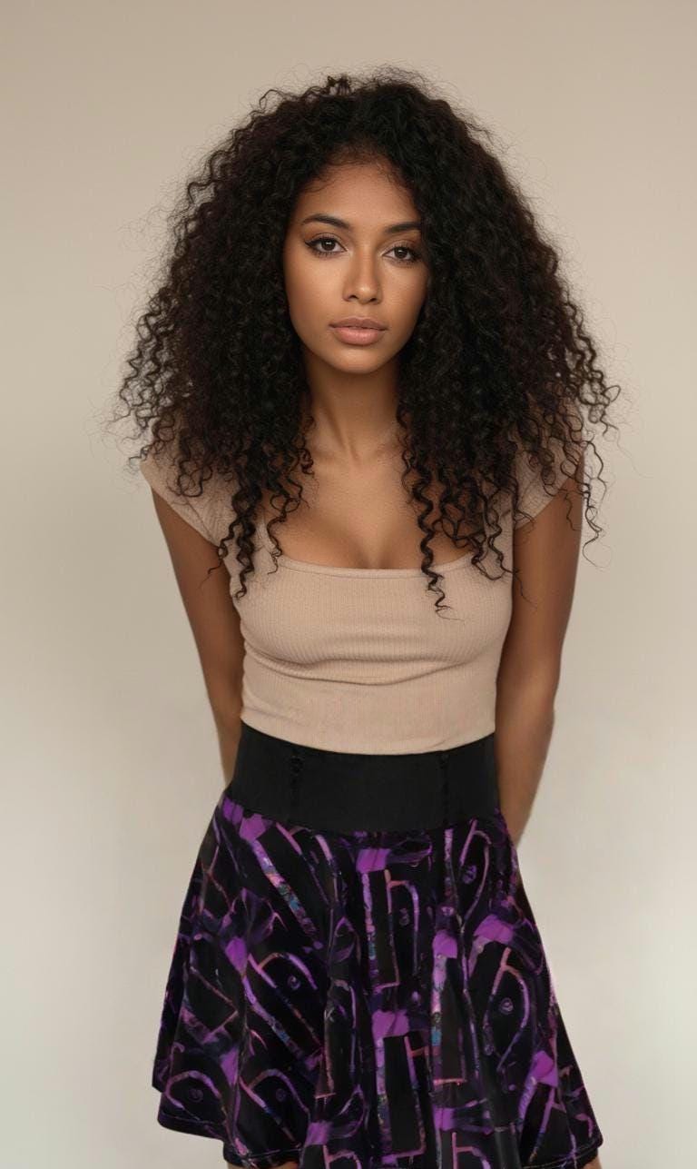 Purple Abstract Skater Skirt: Festival Boho Style