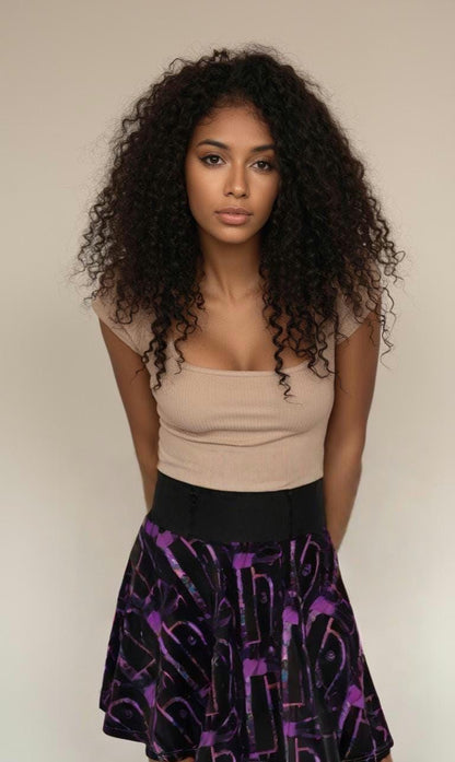 Purple Abstract Skater Skirt: Festival Boho Style