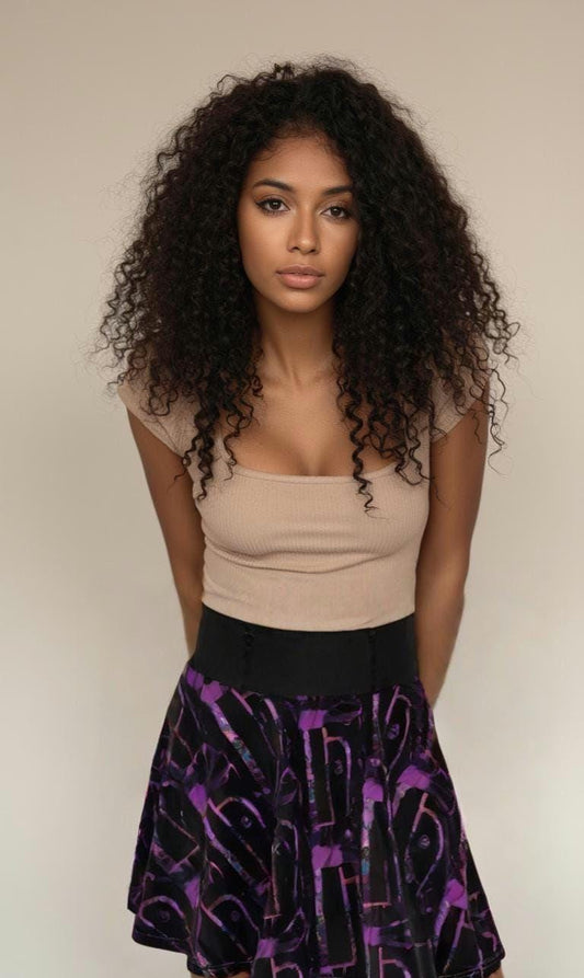 Purple Abstract Skater Skirt: Festival Boho Style