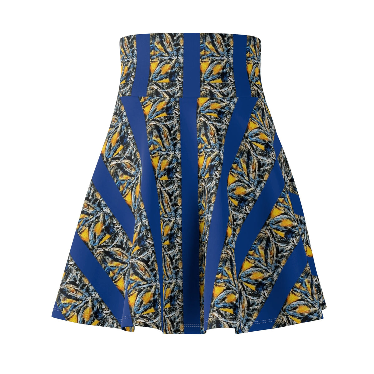 Blue Striped Skater Skirt: Abstract Print, Soft-Touch Fabric