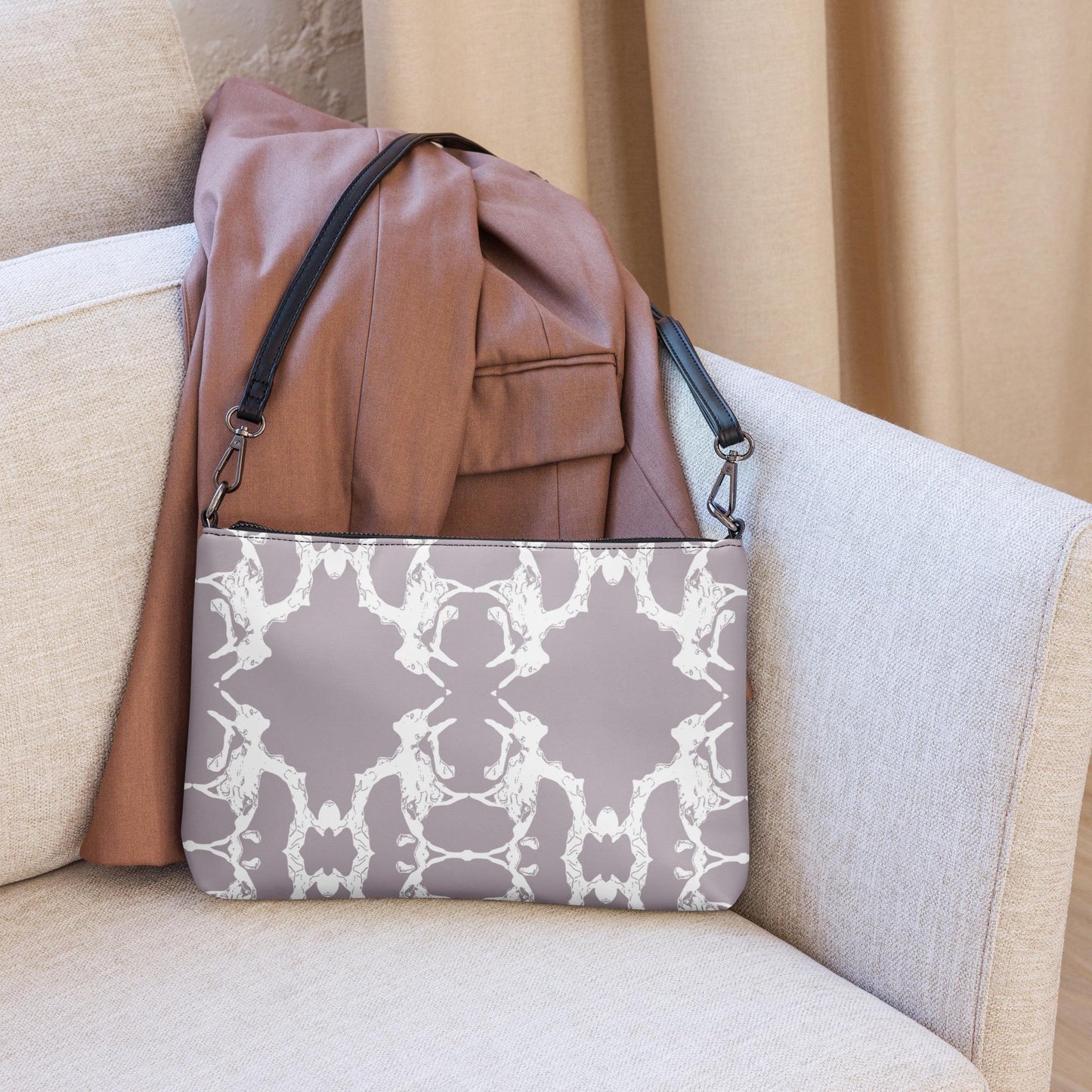 Stylish Gray Patterned Clutch & Crossbody Bag - Versatile 2-in-1 Accessory,  Metallic Pearl Purple Bag