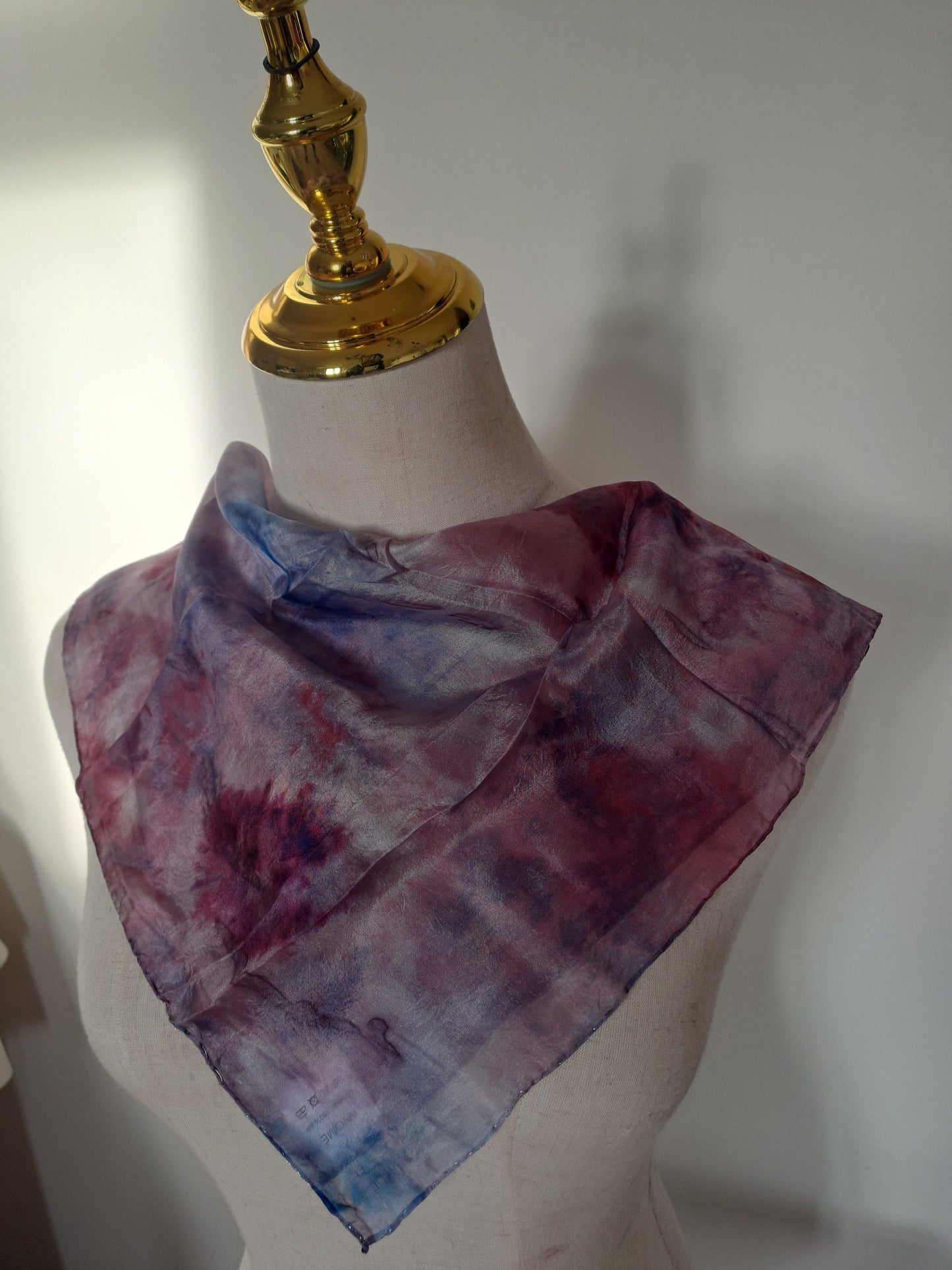 Handmade Silk Neckerchief: Purple Blue Tie-Dye Scarf