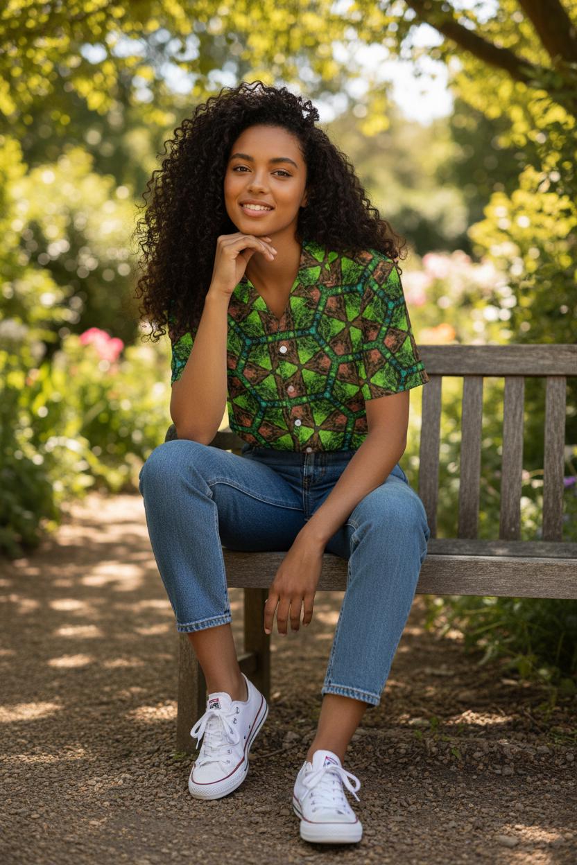 Green and Orange Button Shirt – Casual Vintage, Wrinkle-Free Comfort