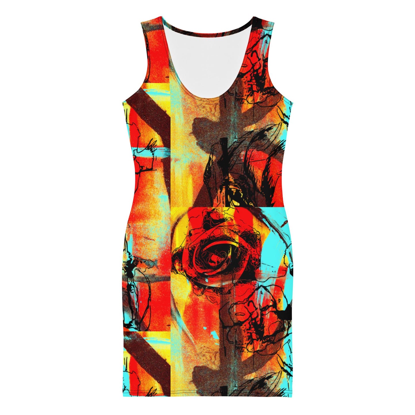 Red Floral Bodycon Dress: Sleeveless Party Cocktail Dress