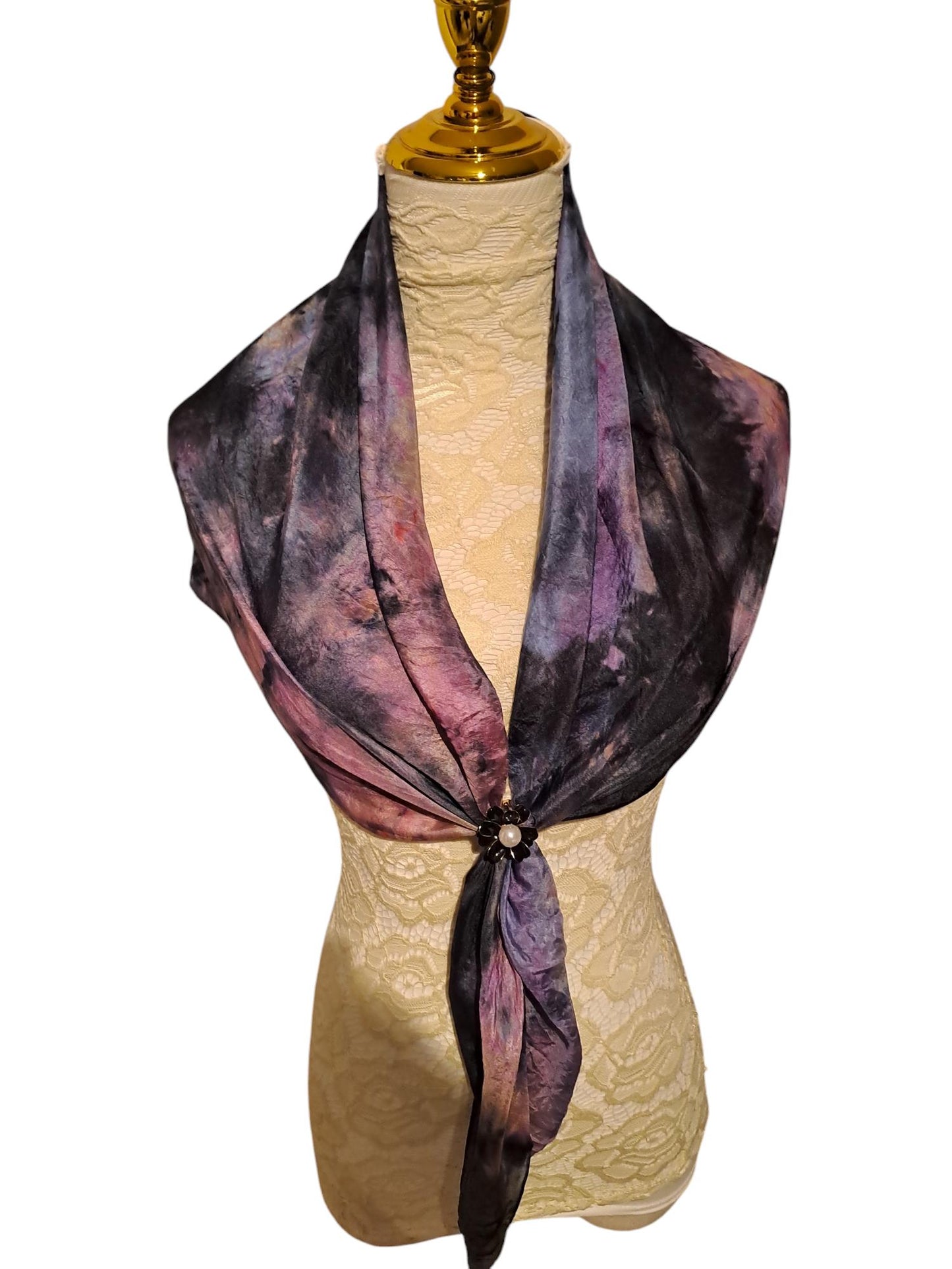 Handmade Silk Scarf: Black & Rose Pink Icy-Dye Wrap
