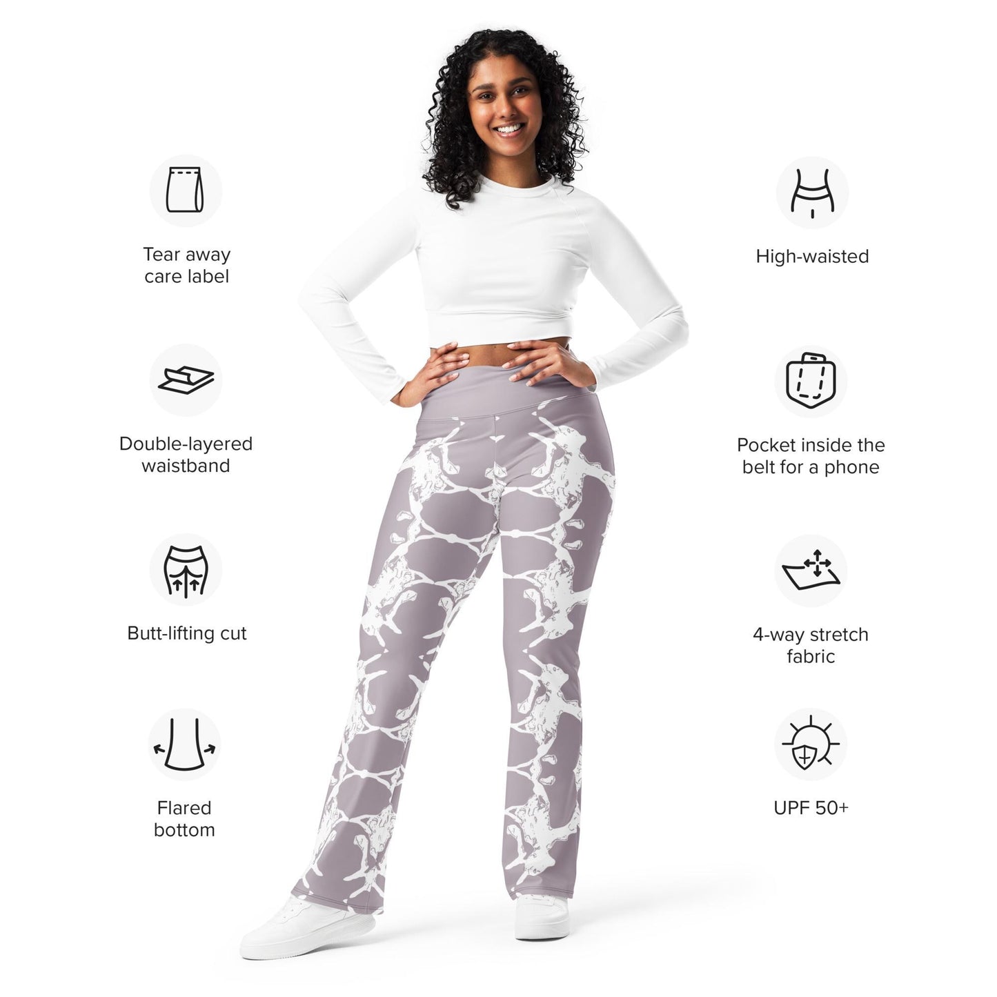 Abstract Print Wide-Leg Trousers: High-Waisted Pearl Pink Leggings