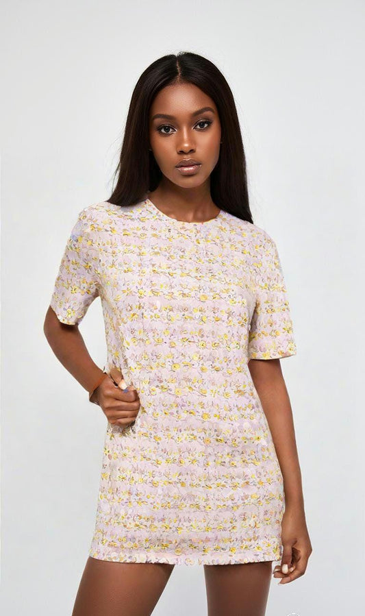 T-shirt dress, Light Peach Pink Elegant T-Dress- Abstract Print