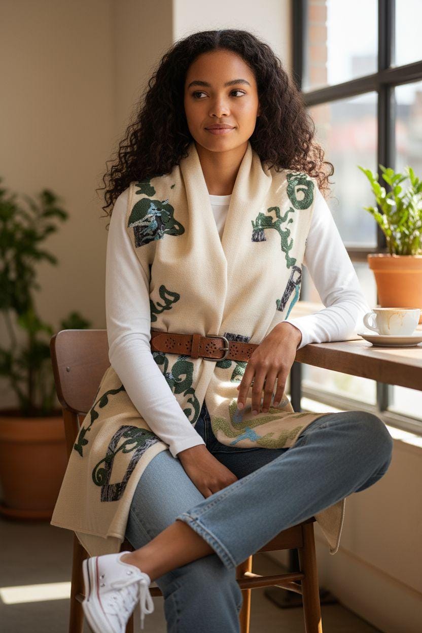 Boho Summer Shawl Wrap: Lightweight Beige Scarf with Puffy Swirls