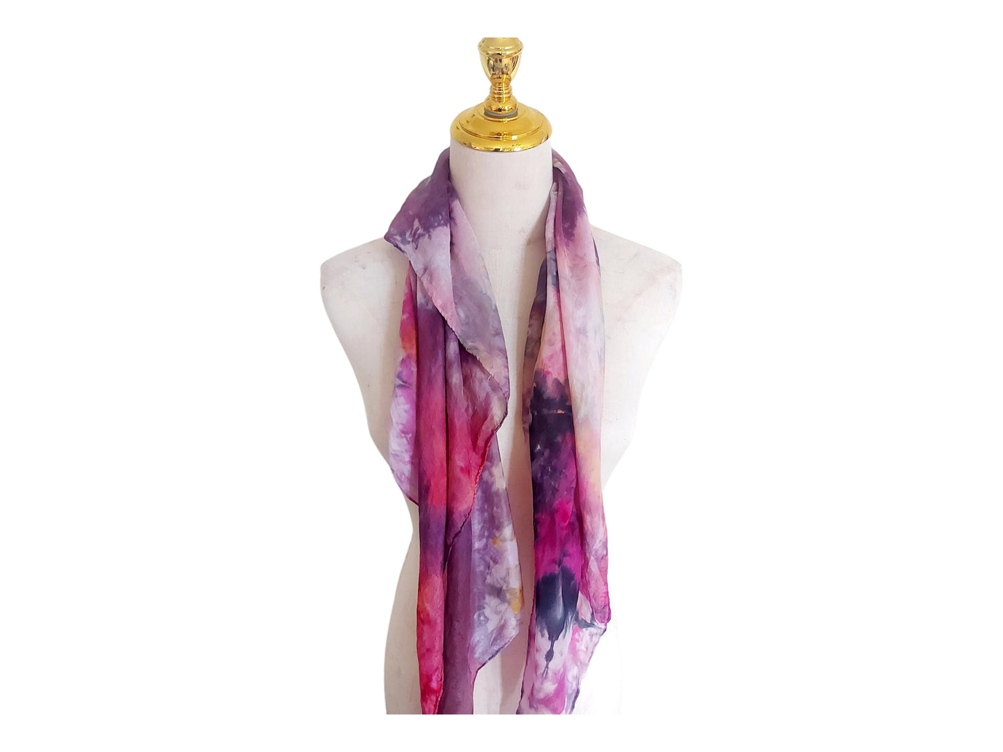 Ice-Dyed Silk Scarf: Pink, Black & Gold Wearable Art