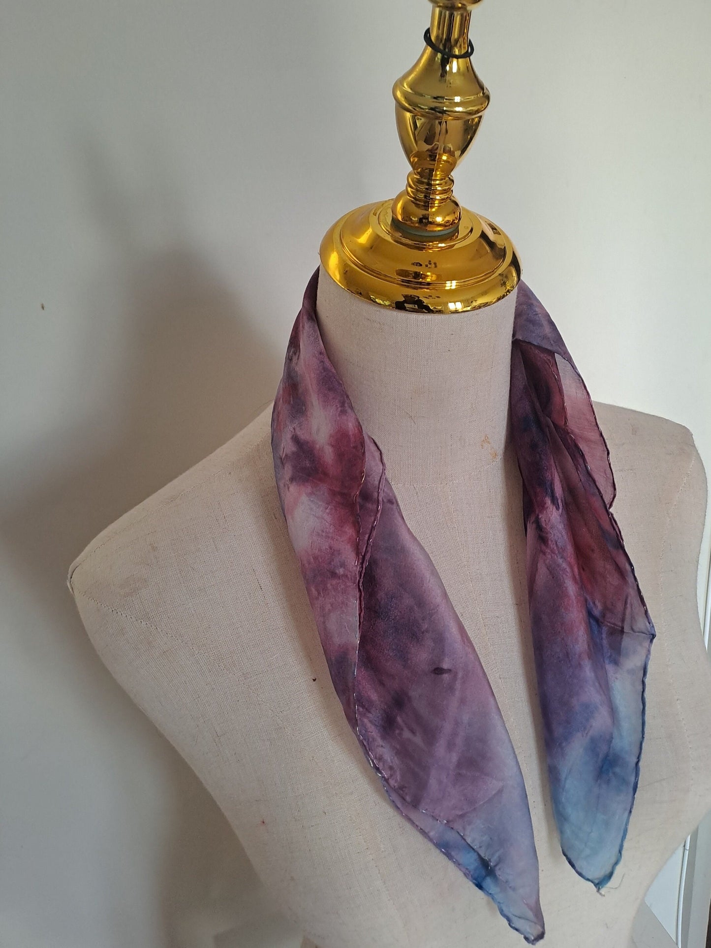 Handmade Silk Neckerchief: Purple Blue Tie-Dye Scarf