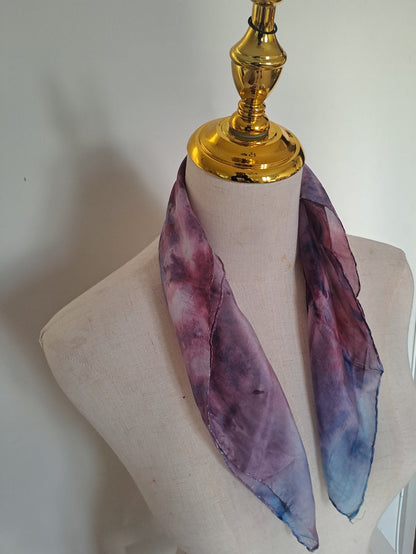 Handmade Silk Neckerchief: Purple Blue Tie-Dye Scarf