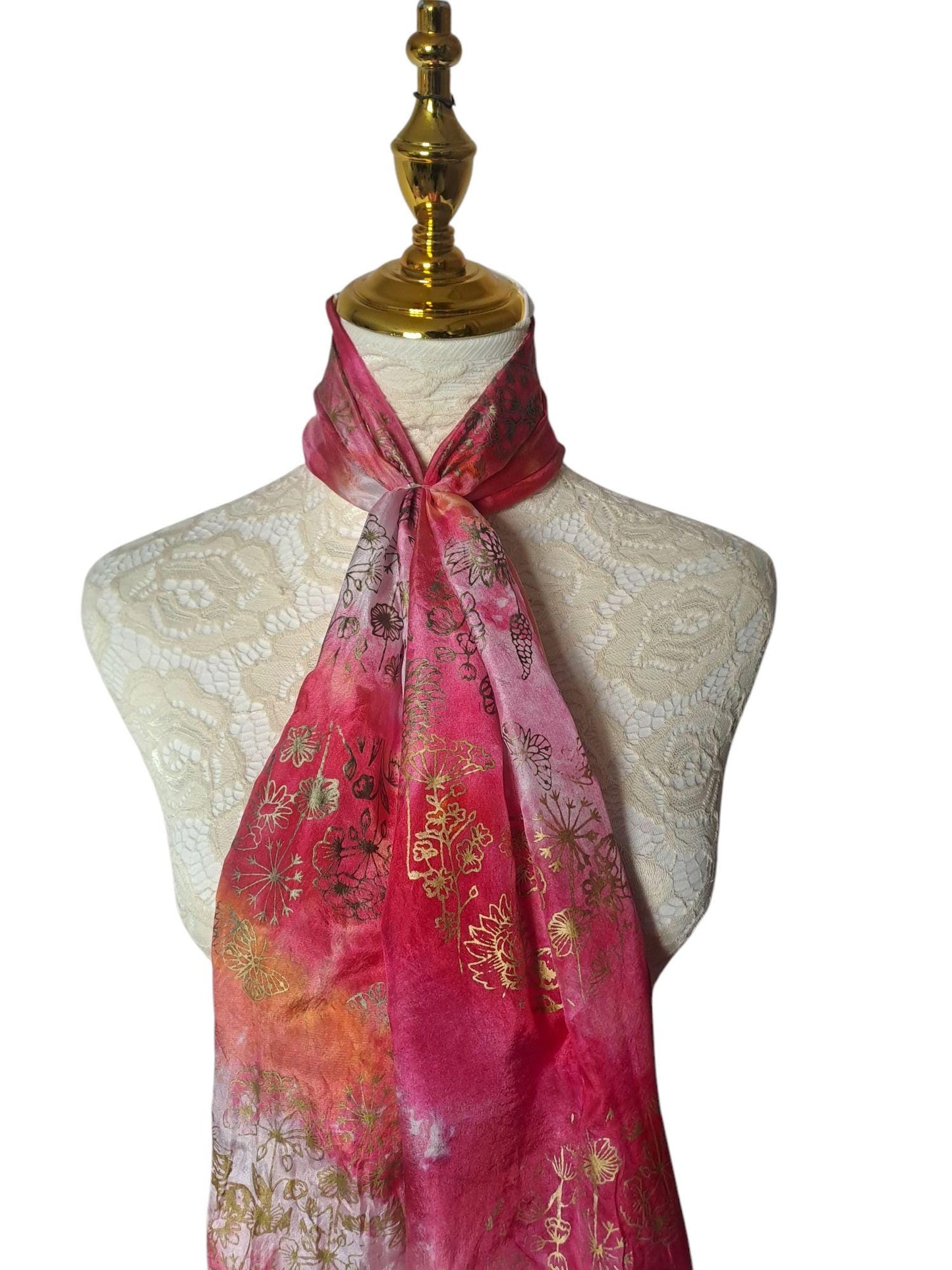 Floral Scarf Bundle – Pink & Orange Hand-Painted Style, Set of 2