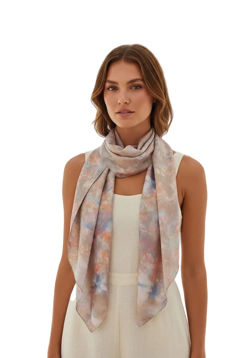 Hand-Painted Silk Scarf: Earthy Watercolor Wearable Art