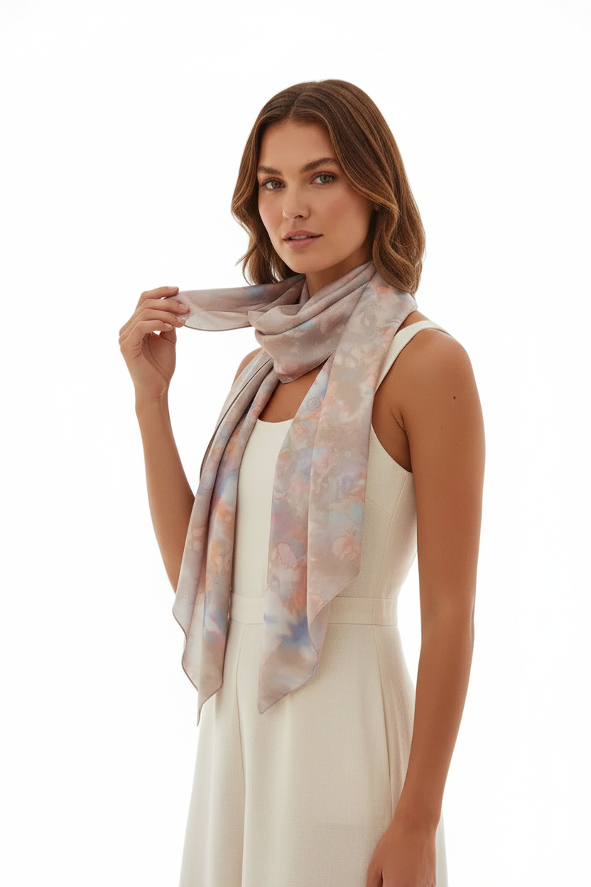 Hand-Painted Silk Scarf: Earthy Watercolor Wearable Art