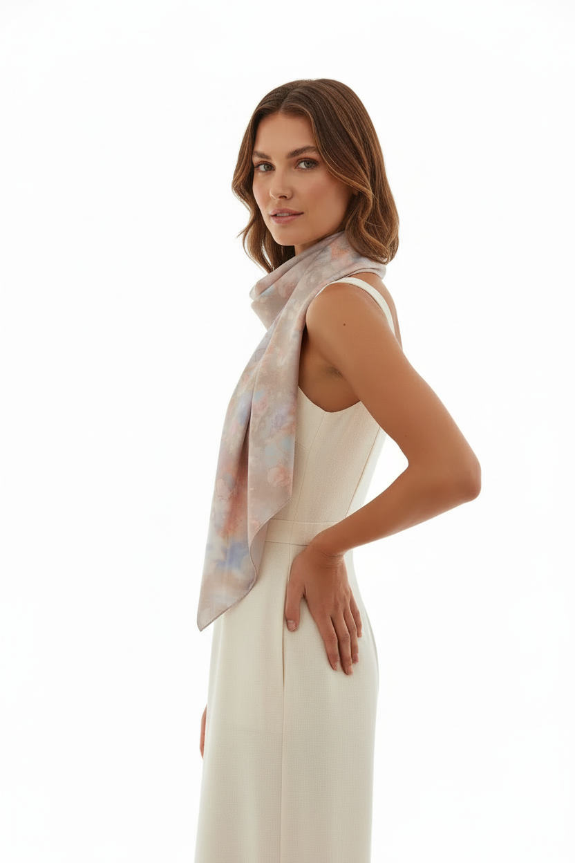 Hand-Painted Silk Scarf: Earthy Watercolor Wearable Art