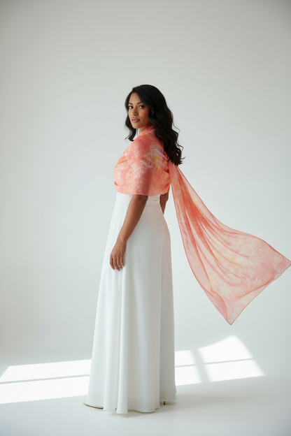 Pink and Gold Silk Scarf: Ice Dyed Handmade Shawl