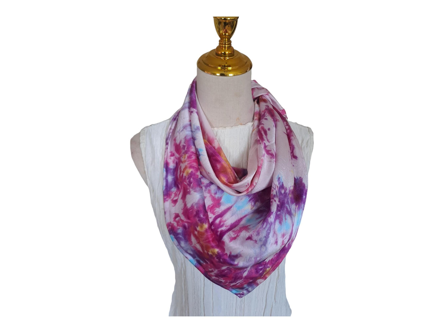 Purple tie dyed scarf, handmade mulberry silk triangle scarfs, soft shiny scarf.