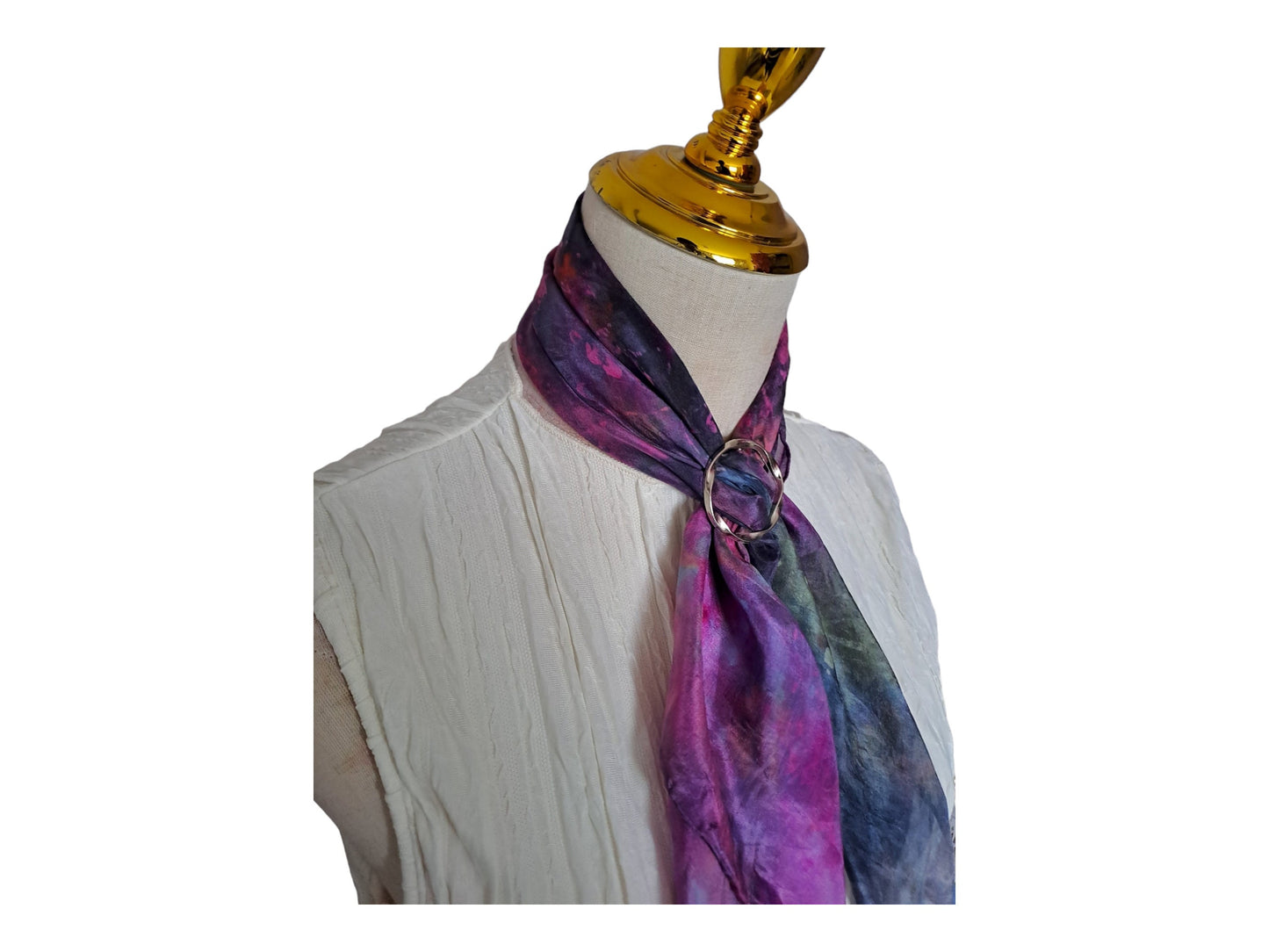 Handmade Batik Floral Scarf: Multicolored Purple Square Scarf