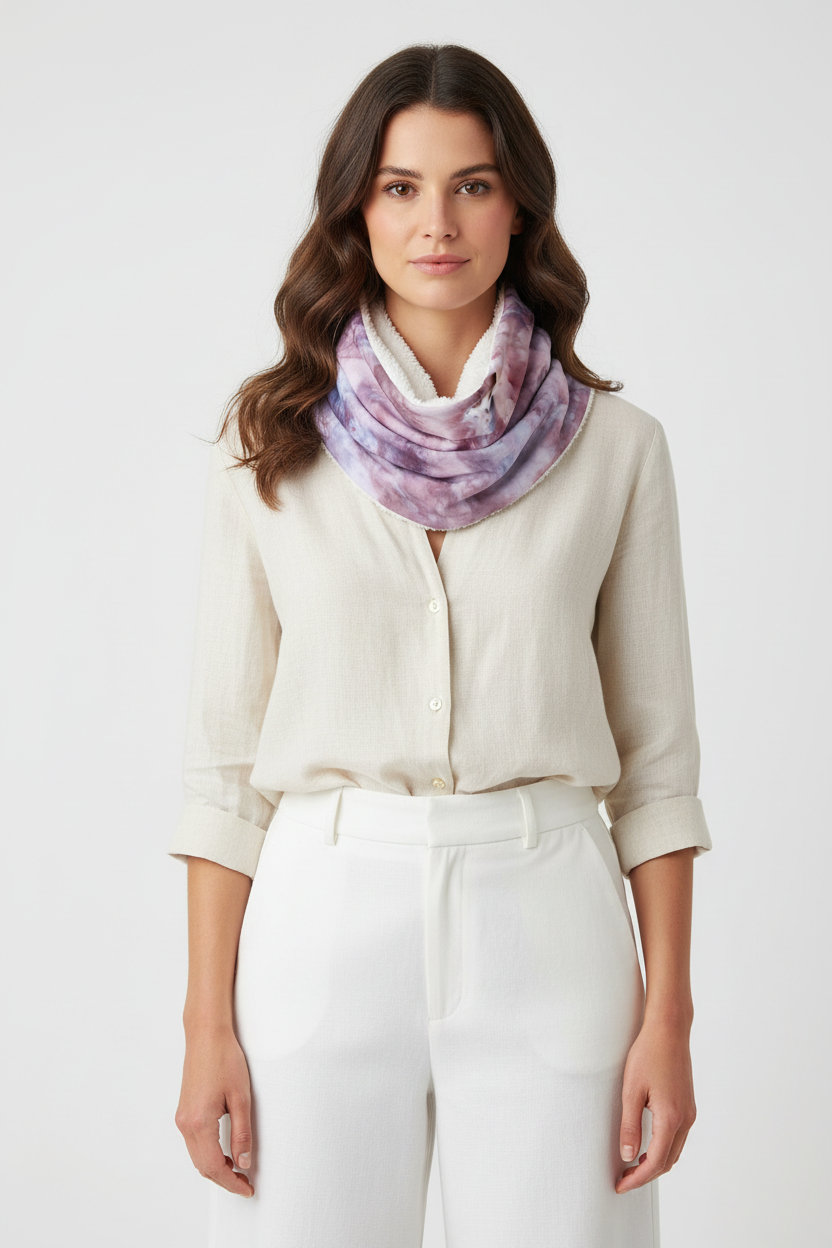 Purple Ice-Dyed Snood | Lightweight Neck Scarf, Soft Fur Lined
