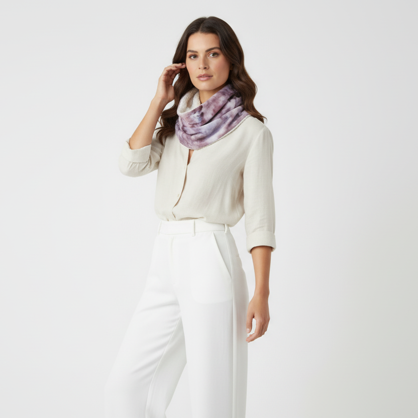 Purple Ice-Dyed Snood | Lightweight Neck Scarf, Soft Fur Lined