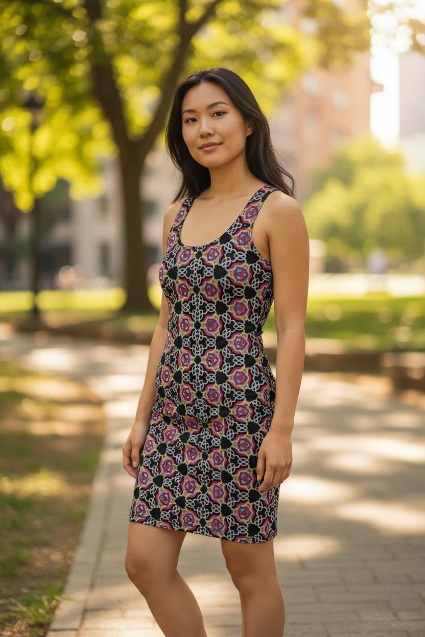 Lace Print Bodycon Dress | Fitted Polyester Spandex Gown