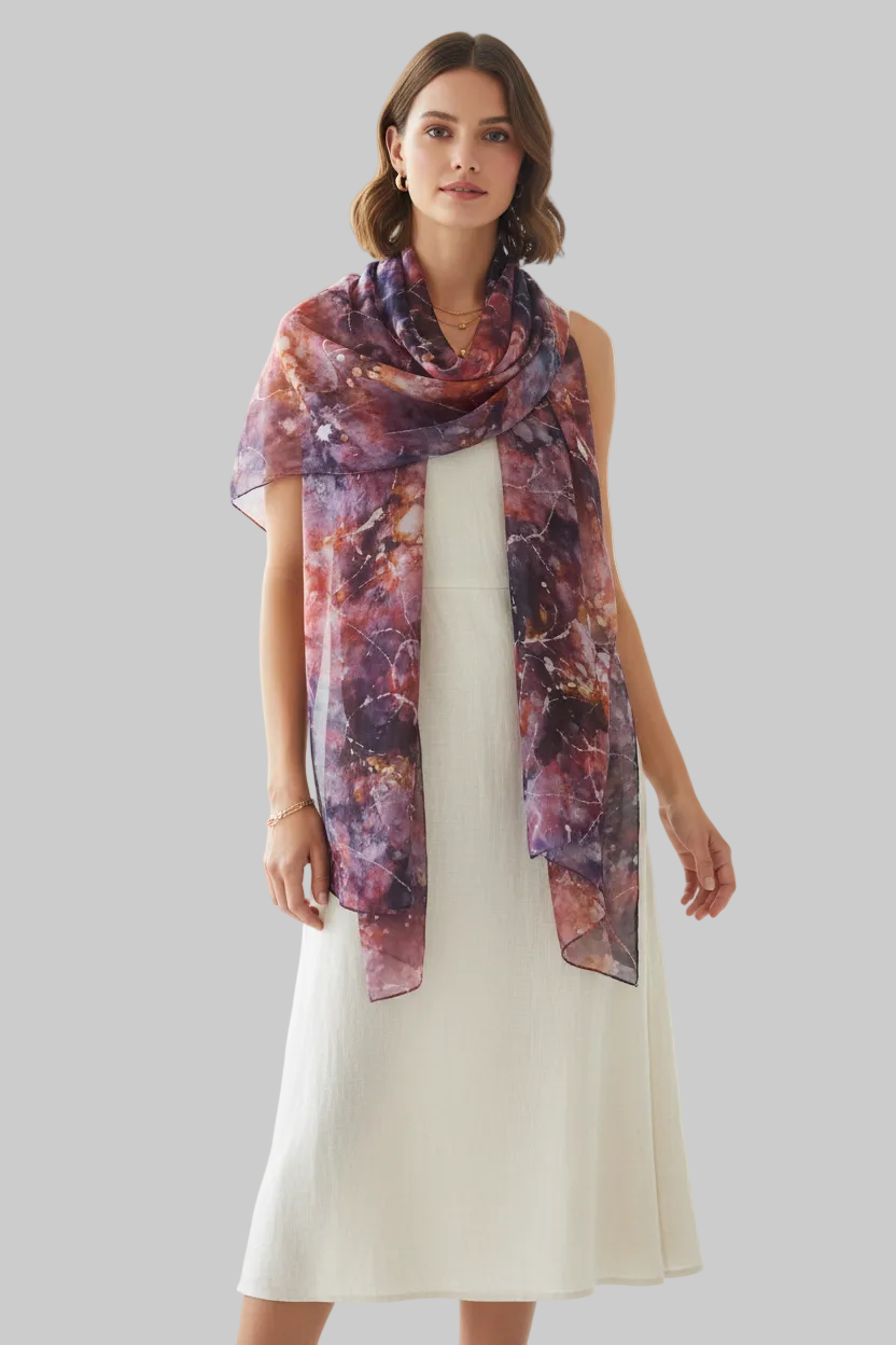 Handmade Silk Scarf: Pink & Black Batik, Lightweight Summer Wrap