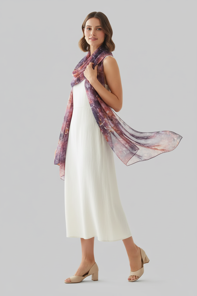 Handmade Silk Scarf: Pink & Black Batik, Lightweight Summer Wrap