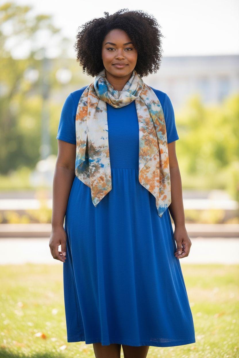 Ice-Dyed Silk Scarf: Teal Green & Golden Yellow Watercolor Shawl