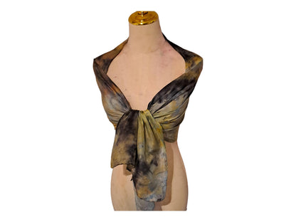 Golden Orange Ice-Dyed Silk Scarf: Lightweight Travel Shawl