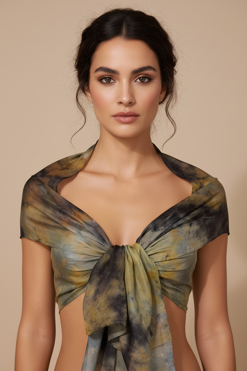 Golden Orange Ice-Dyed Silk Scarf: Lightweight Travel Shawl