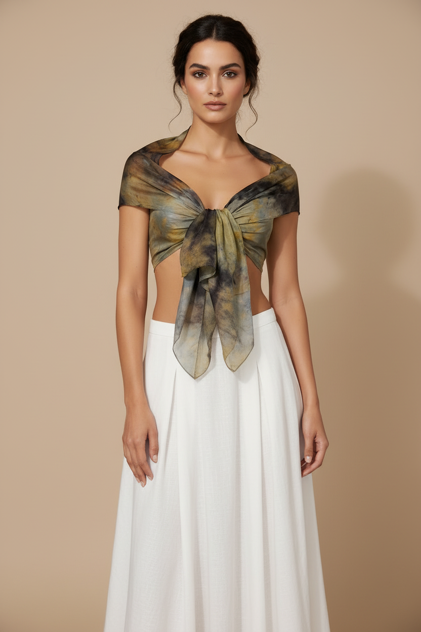Golden Orange Ice-Dyed Silk Scarf: Lightweight Travel Shawl