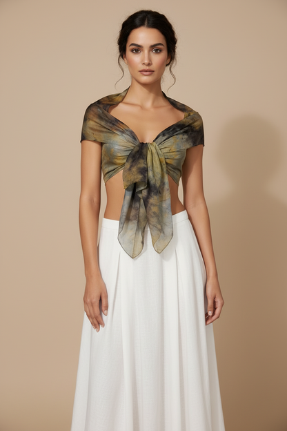 Golden Orange Ice-Dyed Silk Scarf: Lightweight Travel Shawl