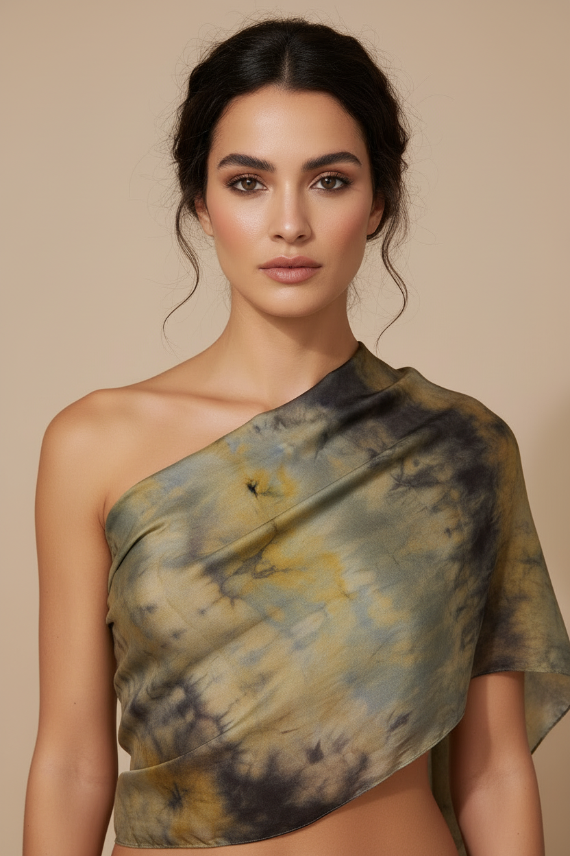 Golden Orange Ice-Dyed Silk Scarf: Lightweight Travel Shawl