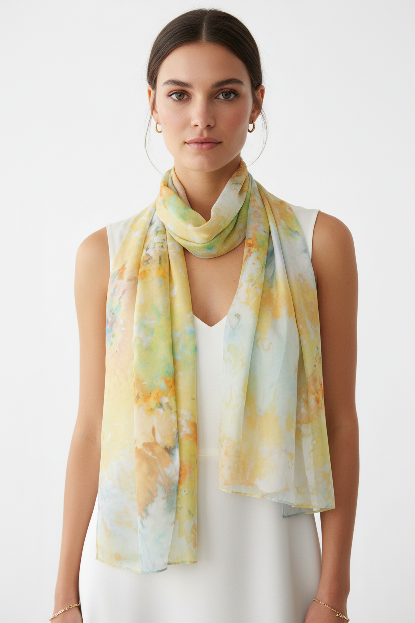 Ice-Dyed Silk Scarf: Handcrafted Watercolour Accessory