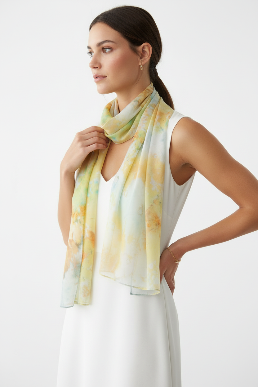 Ice-Dyed Silk Scarf: Handcrafted Watercolour Accessory