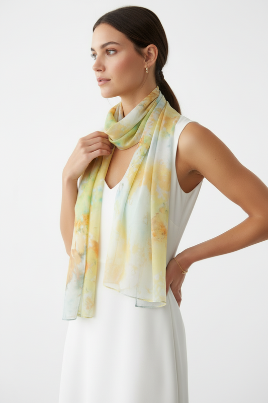Ice-Dyed Silk Scarf: Handcrafted Watercolour Accessory