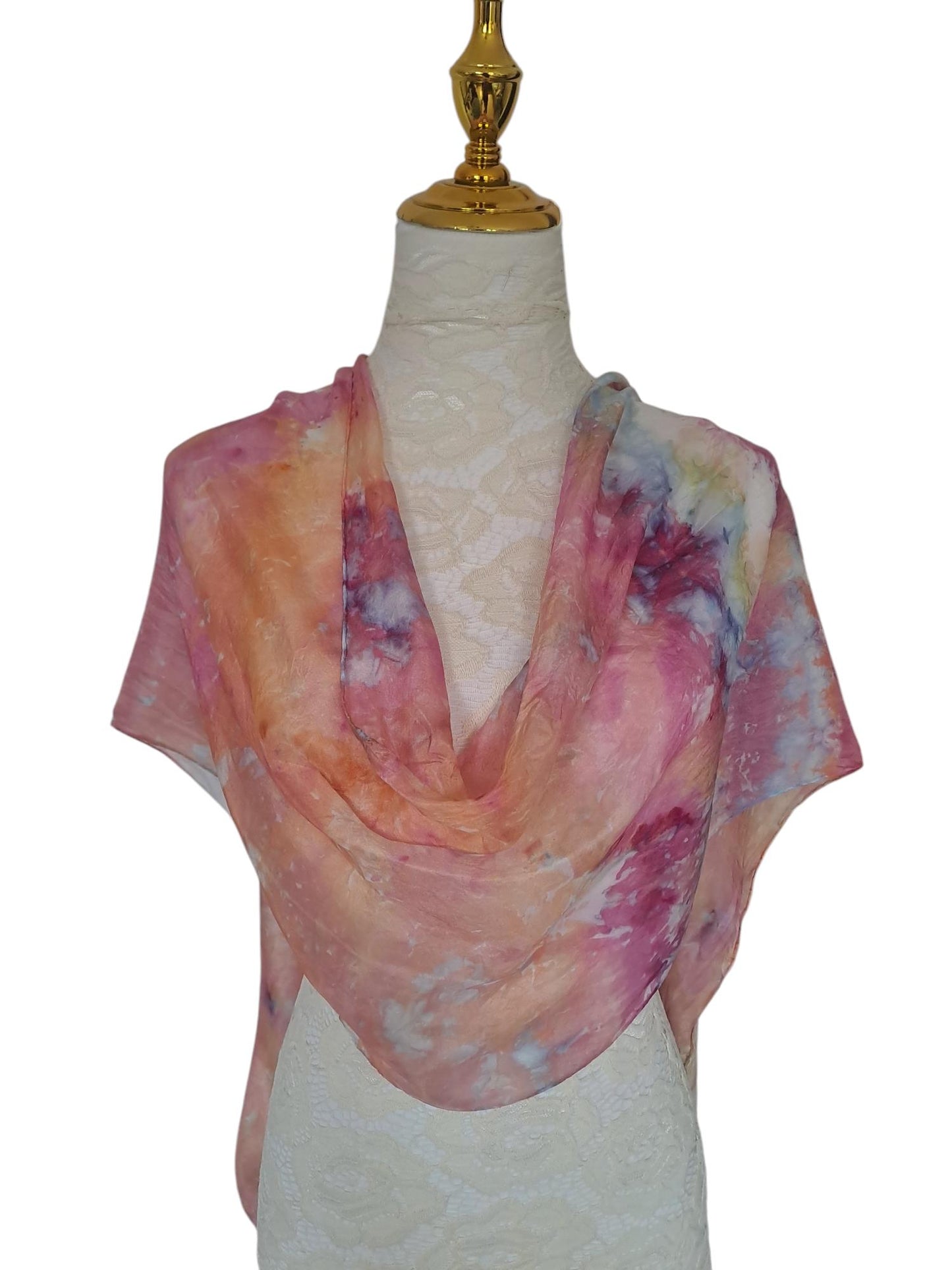 golden  yellow and pink blossoms shawl, elegant bright colourful shawl.