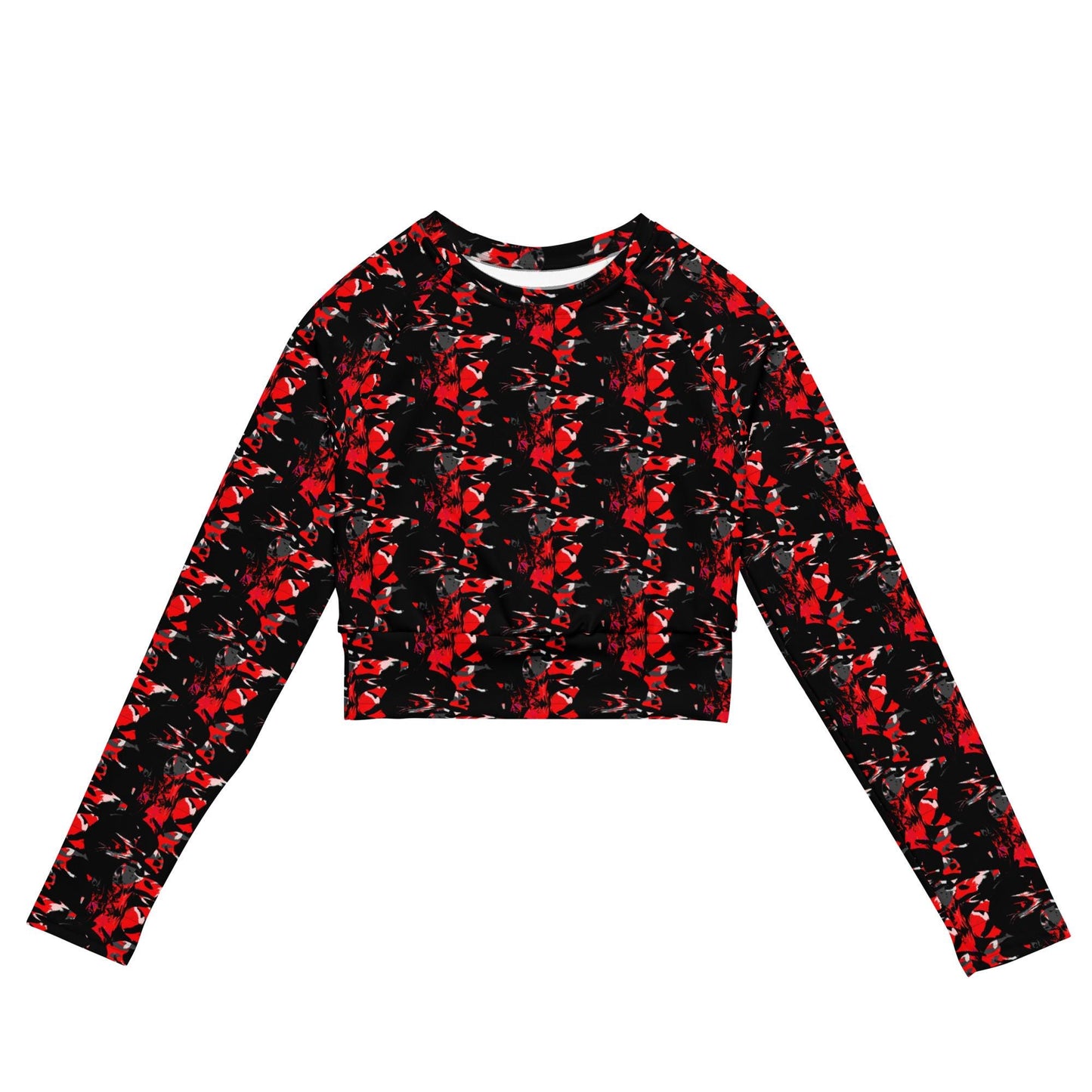 Recycled Abstract Crop Top: Vibrant Long Sleeve Streetwear