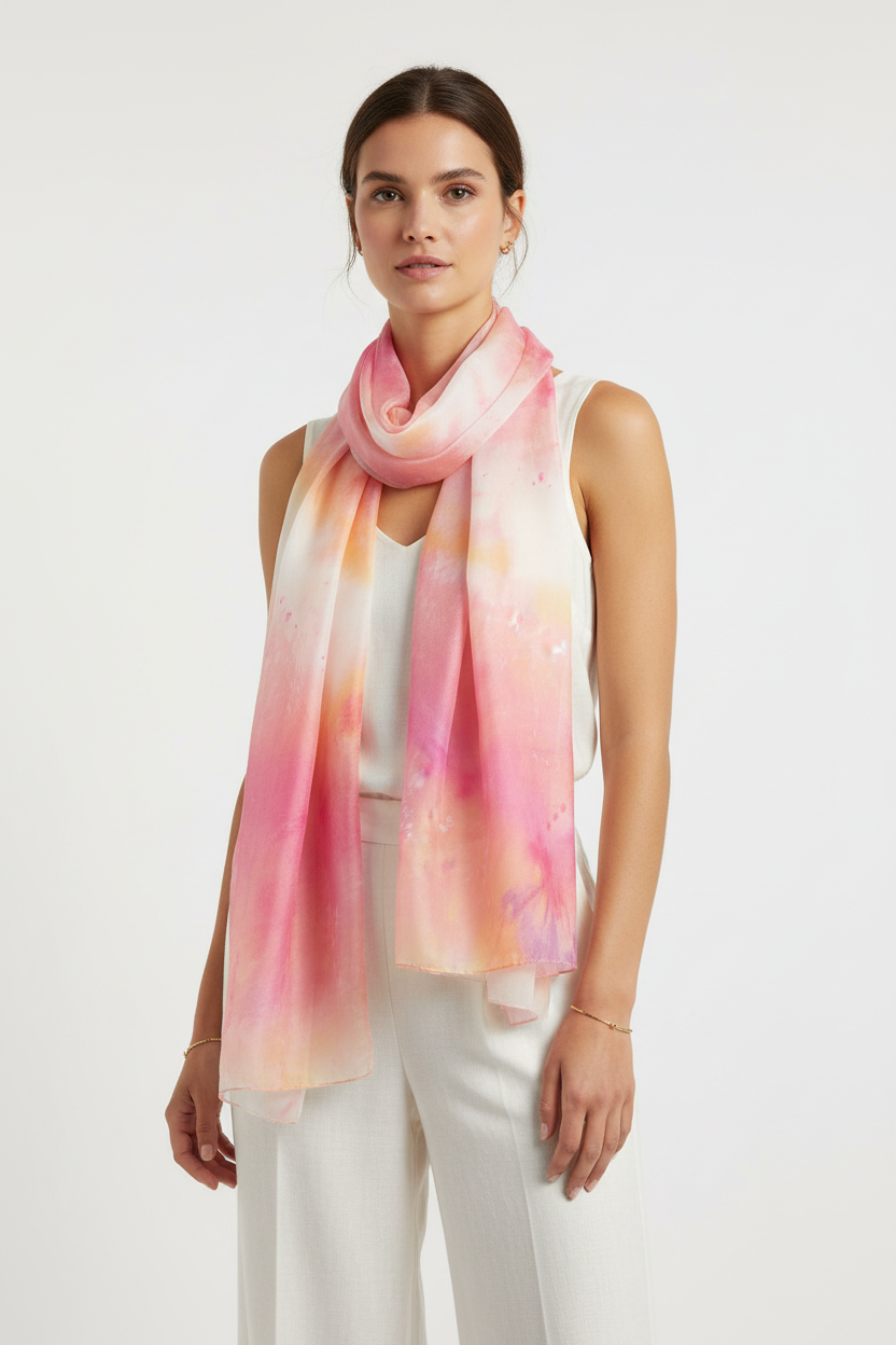 Pink and Orange Silk Scarf: Lightweight Spring Summer Accessory