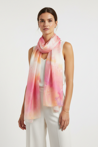 Pink and Orange Silk Scarf: Lightweight Spring Summer Accessory