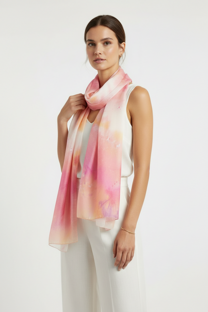 Pink and Orange Silk Scarf: Lightweight Spring Summer Accessory