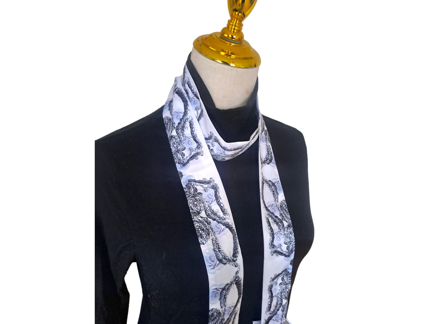 Silky smooth super thin neck tie, for women gift for a loved one, white and black coloured neck scarf,  head and hair tie, gift for her