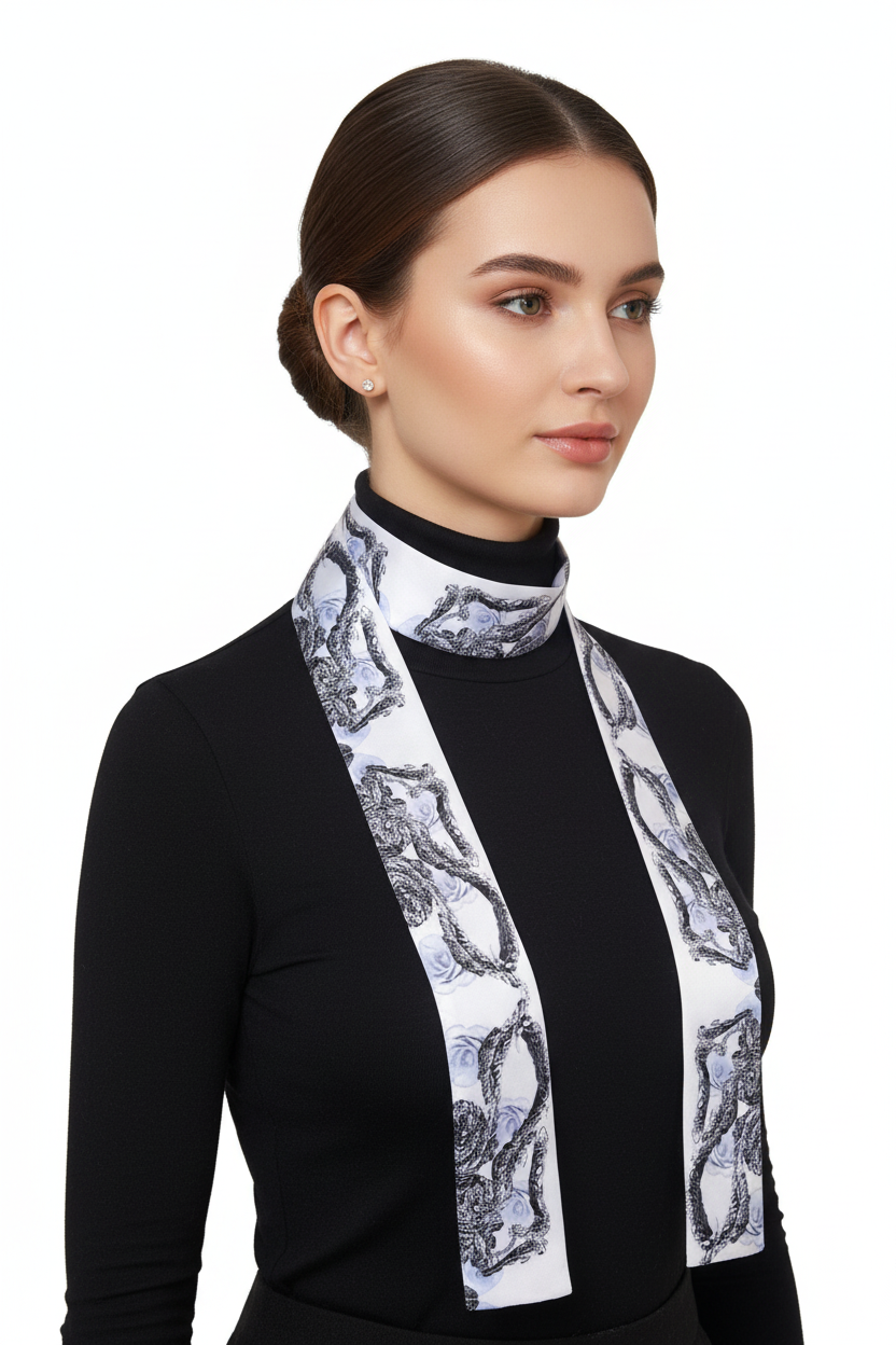 Silky smooth super thin neck tie, for women gift for a loved one, white and black coloured neck scarf,  head and hair tie, gift for her