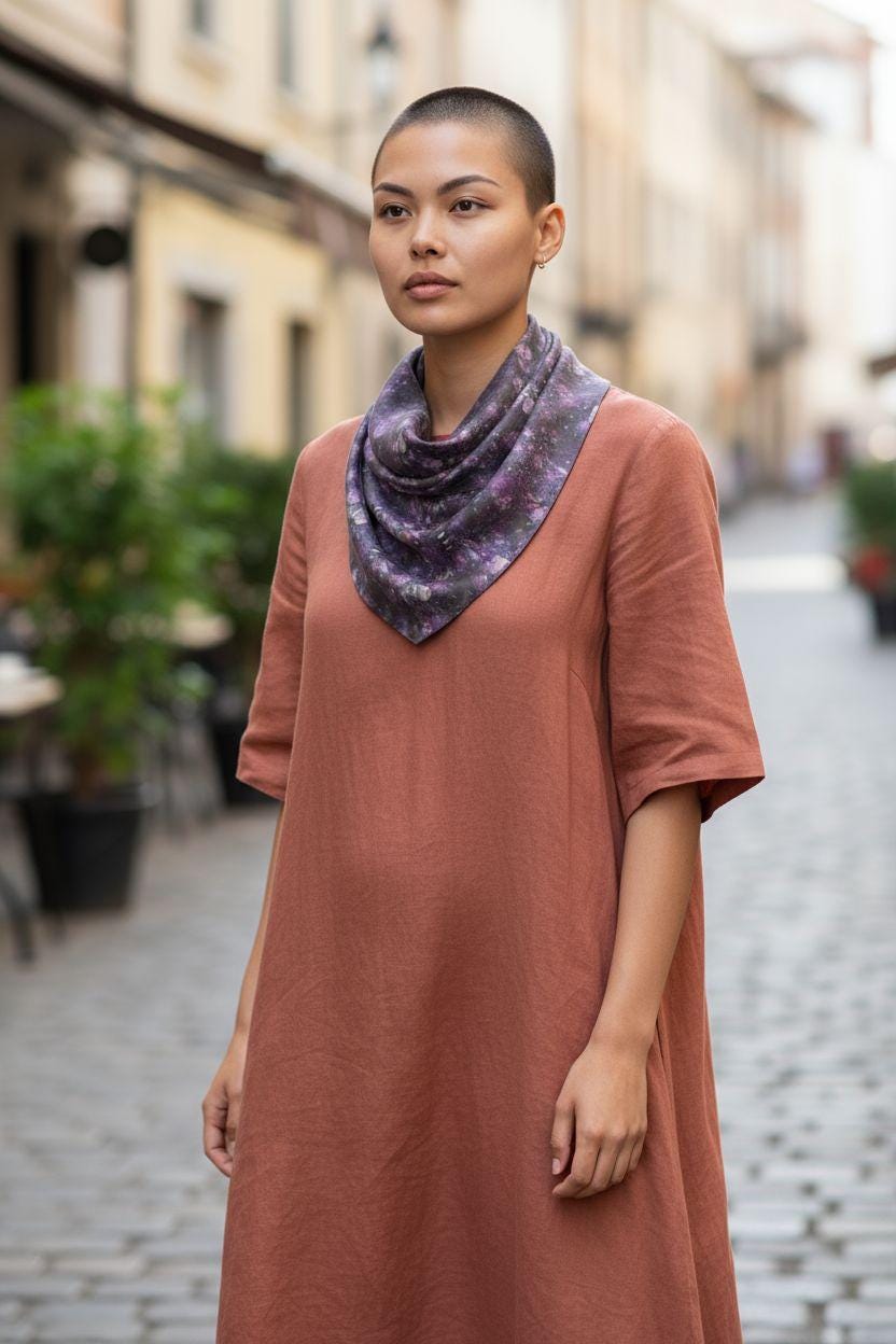 Abstract Purple Chiffon Scarf: Sheer Poly Voile Accessory
