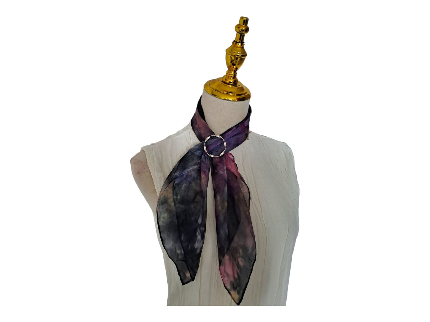 Handmade Batik Silk Scarf: Black & Pink Hidden Colors